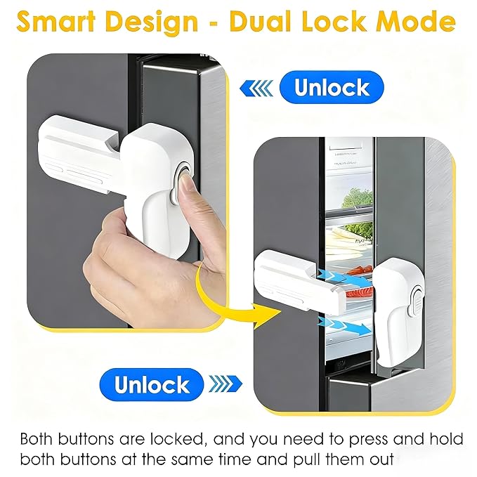 2-Pack Fridge Lock for Kids, Baby Proof Refrigerator Lock & Freezer Lock, Dual Mode Fridge Child Lock, Refrigerator Door Lock to Keep Freezer Door Closed, Toddler & Pet Safe (White)