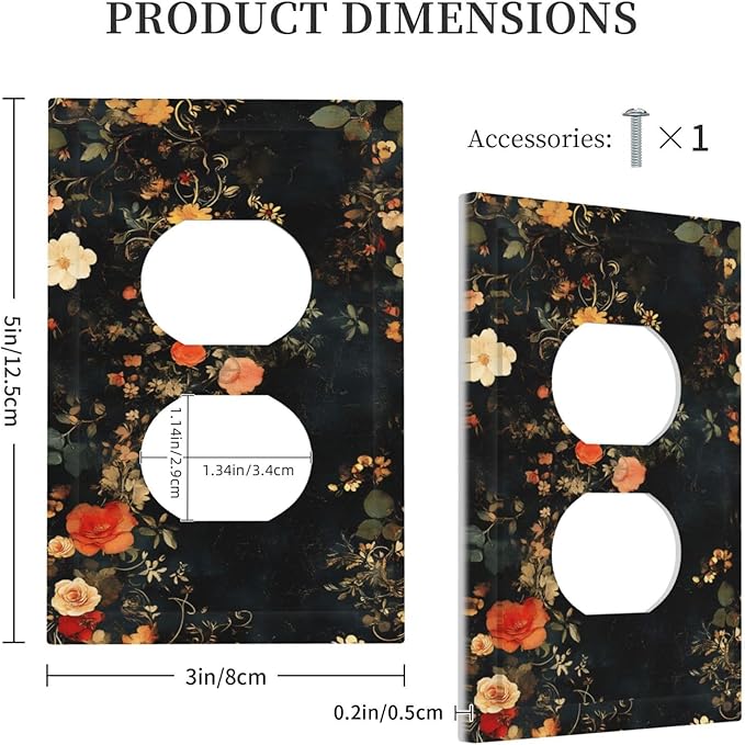 Vintage Orange Pink Black Roses Floral Flower Outlet Covers 1 Gang Duplex Light Switch Cover Decorative Switch Plates Electrical Receptacle Faceplate Wall Plate for Farmhouse Bedroom Decor