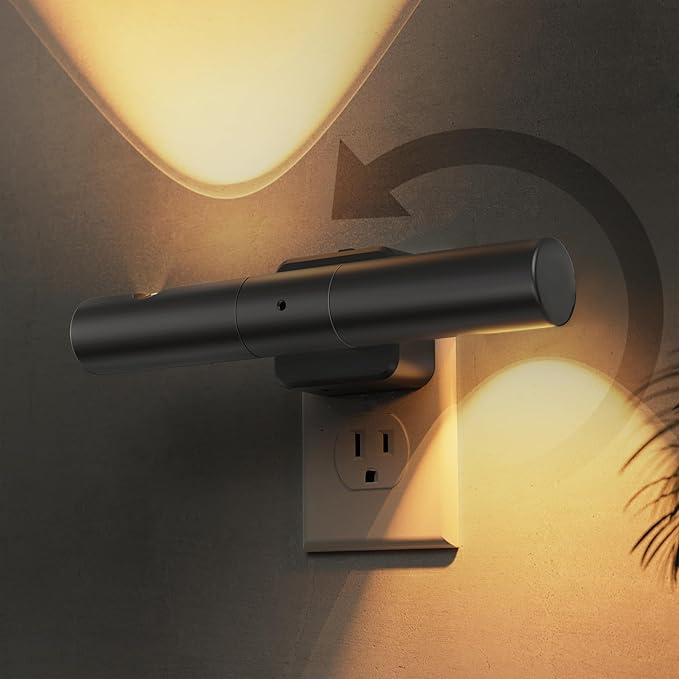 L LOHAS LED Night Light, Night Lights Plug into Wall, Auto Light Sensor 180° Rotating[1-Pack], Brightness Adjustable 0-100Lm, Soft White 3000K, Modern Nightlights for Bathroom, Hallway