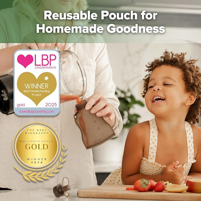 haakaa Reusable Baby Food Pouches Refillable Baby Squeeze Silicone Yummy Pouch, Soft Reusable Squeeze Storage Food Pouch for Kids Toddler,Home Made Food Puree,Smoothie Pouch Bag, 4oz, 4 Pack,6m+