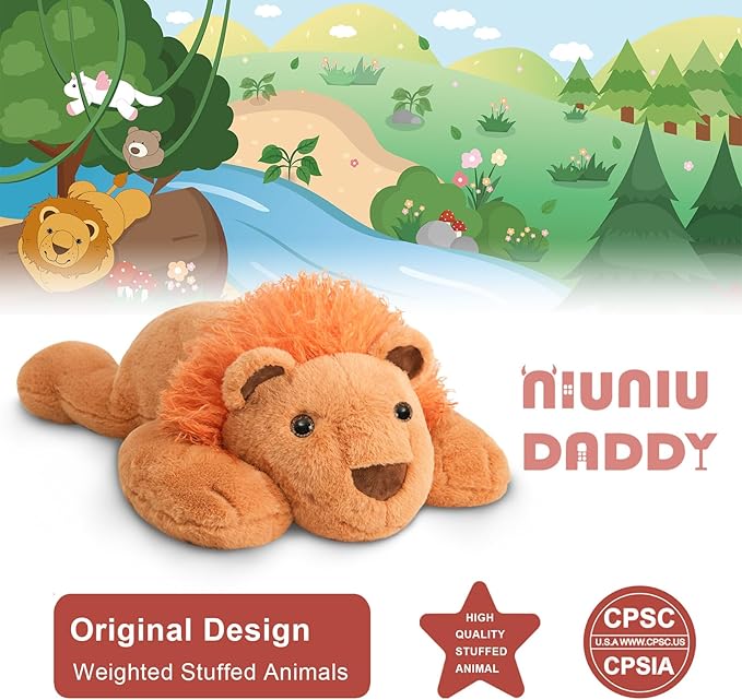 Niuniu Daddy 20" | 3.3 Pound Weighted Lion Stuffed Animals for Adults, Cute Soft Lion Plush Toy for Toddler Teens Kids, Large Lap Animal Body Pillow with for Present Christmas Birthday
