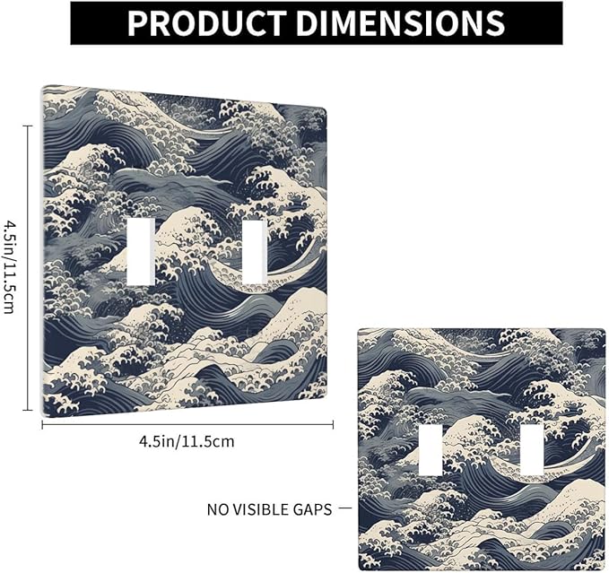 Ocean Waves 2-Gang Double Toggle Switch Plate, Blue Sea Wave Wall Plate for Coastal Home, Beach House & Bathroom