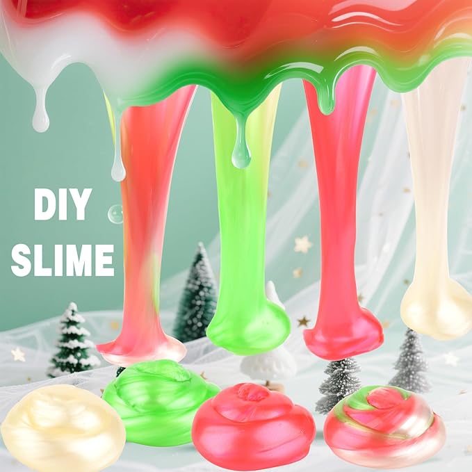 Galaxy Slime 24 Pack – Red, Green & White Slime Party Favors, Non-Sticky, Soft Slime Kit for Classroom Prizes, Christmas Stocking Stuffers, Goodie Bag Stuffers,Easter Basket Stuffers for Kids
