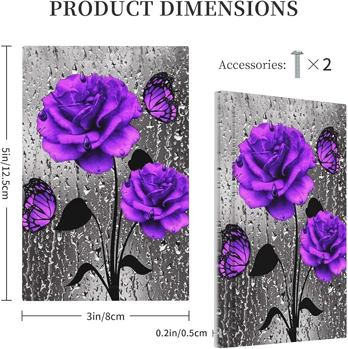 Purple Rose Butterfly Decorative 1 Gang No Device Blank Wall Plate Oversize Flower Floral Blossom Lover Valentine Art Electric Unused Receptacle Decorator/Gfci Light Outlets/Switches Face Plate Cover