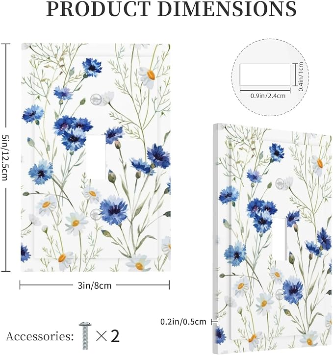 Light Switch Cover Plate Watercolor Daisy Blue Floral Vintage Plant 1 Gang Single Toggle Decorative Switch Plates Wall Plates Electrical Faceplate Socket Covers for Bedroom Home Decor