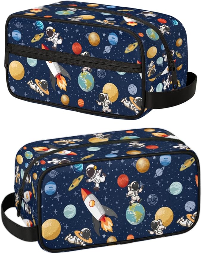 Kids Toiletry Bag for Boys Girls, Space Theme Travel Toiletry Bag Hanging Dopp Kit Cosmetic Bag Makeup Bag Shower Shaving Bag for Toiletries Accessories