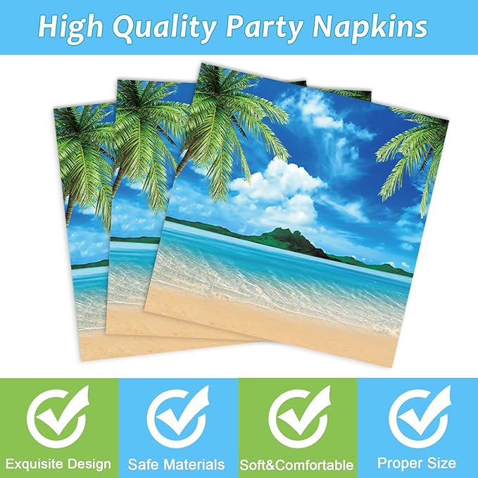 96Pcs Beach Party Plates and Napkins for Summer Tropical Birthday Party Supplies Hawaiian Beach Ocean Paper Dessert Plates Hawaiian Tropical Tableware Set for Kids 24 Guests Birthday Decorations