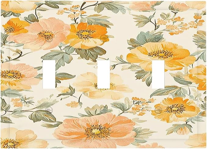 Decorative Light Switch Cover Plate Vintage Floral Pastel Flower Pattern 3 Gang Wall Plate Triple Toggle Switch Plate Covers Electrical Outlet Cover for Bedroom Cabin Decor