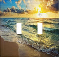 2 Gang Double Toggle Light Switch Cover Sea Ocean Beach Sun Wave Sunrise Sunset Seaside Coastal Electrical Mid Size Switch Face Wall Plate Tropical Hawaii Scenery Electrical Socket Plate Outlet Covers