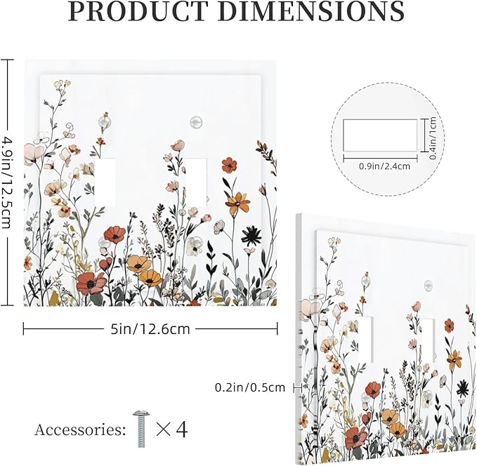 Decorative Switch Plates Vintage Wildflower Colorful Plants Floral 2 Gang Double Toggle Outlet Light Switch Cover Wall Plate Electrical Faceplate For Bed Room Living Room Decor