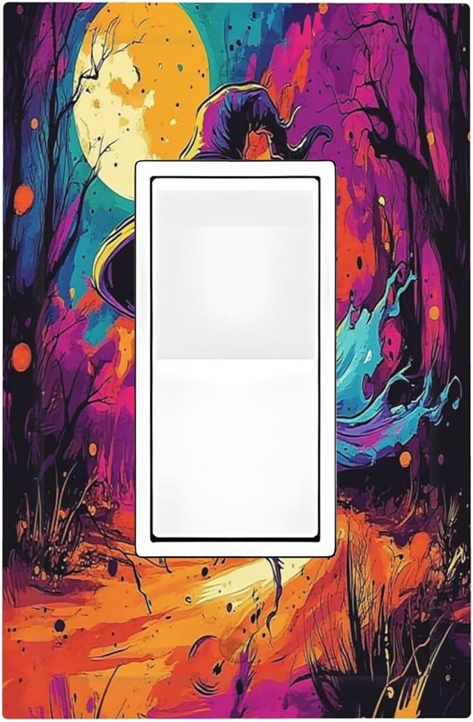 Decorative Outlet Covers Ghost Colorful Forest Moon Dead Tree 1 Gang Single Rocker Light Switch Cover Plate Wall Plates Gfci Faceplate For Nursery Kids Room Decor