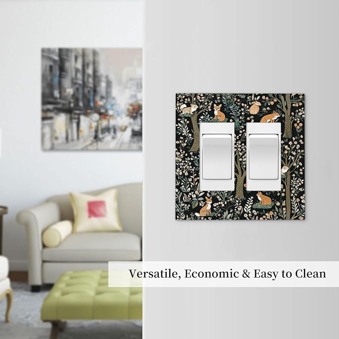 Decorative Outlet Covers Fairy Forest Animals Fox Squirrel Flower 2 Gang Double Gfci Rocker Electrical Wall Panels Light Switch Cover Plate For Bed Room Farmhouse Decor