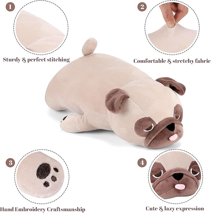 gnomantic Pug Weighted Stuffed Animals - 21 Inch 3.5 Pounds Weighted Plushies Pug - Big Bulldog Plush Stuffed Animals Pillow - Cute Plush Toys Gifts for Kids & Adults