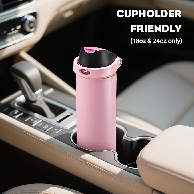 POWCAN 18 oz Insulated Water Bottle for Women: 2-in-1 Push-Button Spout & Quick-Flip Straw, Leakproof, Cold 24Hrs, Fits Car Cup Holder, Stainless Steel Cup for Sports, Camping, Gift (Polka Whimsy)
