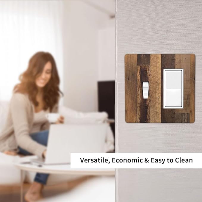Outlet Covers Natural Wood Brown Wooden Planks 1 Toggle 1 Rocker Combination Decorative Wall Plate Electrical Switch Plates Light Switch Cover Plate For Farmhouse Cabin Decor