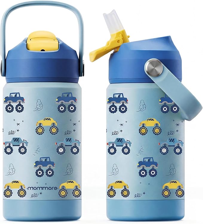 Mommore Kids Water Bottle 12 oz, Insulated Stainless Steel Water Bottle with Straw, Leakproof & BPA-Free, Vacuum Insulated Travel Water Bottle for School, Outdoor Car-1 Pc