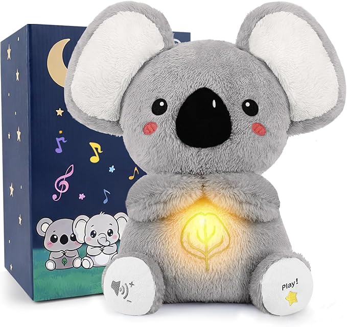 BRICHOEE Breathing Stuffed Animal, Soothing Koala Stuffed Animal with Moving Ears, Breathing Motion, Calming Sound and Light for Baby Sleep Companion Portable Plush Toy Gifts for Kids Adults Newborns