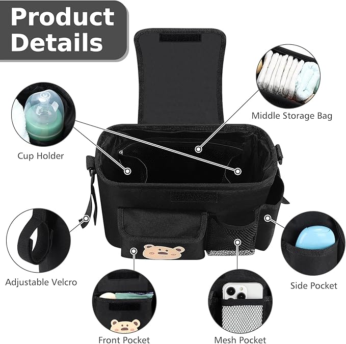 Accmor Universal Stroller Organizer with Cup Holder and Shoulder Strap, Stroller Bag Caddy Organizer Fits for Uppababy, Baby Jogger, Britax Strollers