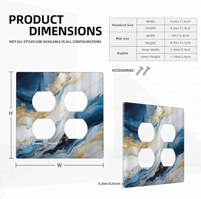 Decorative Outlet Covers Abstract Blue Granite Luxury Watercolor Marble Texture Print 2 Gang Wall Plate Cover Double Duplex Receptacle Two Switch Light Switch Cover Plate Jumbo Face Plate