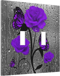 Purple Rose Romantic Flowers 2 Gang Double Toggle Light Switch Cover Rose Floral Decorative Wall Plate Faceplate For Girls Ms Purple Rose Butterfly Bathroom Home Living Room Decor 5" x 4.9