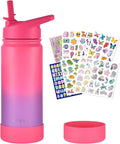 Mininoo Girls Water Bottle for School, 16oz Stainless Steel Insulated Metal Water Bottle with Straw Lid for Boys (Punch/Purple)