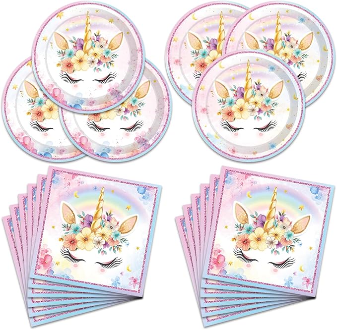 40Pcs Unicorns Birthday Decorations for 20 Guests Birthday Party Supplies Set Unicorns Plates and Napkins Magical for Girls Baby Shower Party Decorations