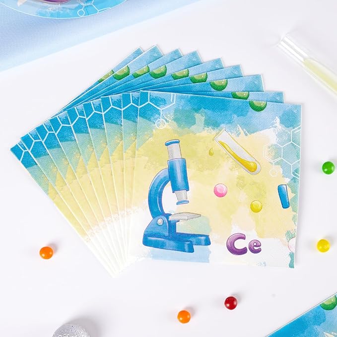 WERNNSAI Science Party Decorations - 48 Pcs Science Plates and Napkins Mad Scientist Birthday Decoration Chemistry Party Plates Set Little Scientist Labratory Favors Serves 16 Guests