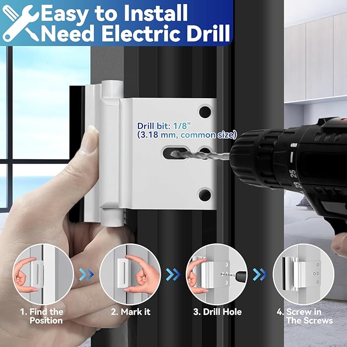 2Pack Door Reinforcement Lock Withstands 800lbs of Force - White Extra Proof Door Lock for Kids Safety Drilling Required,Prevents Unauthorized Entry,Add a Door Security Locks for Home Safety & Privacy