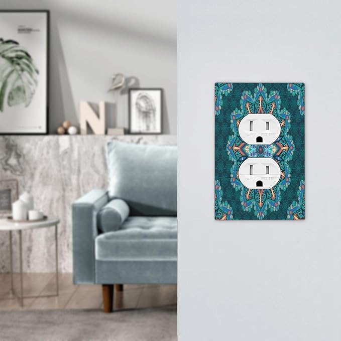 Outlet Covers Boho Hippie Colorful Mandala 1 Gang Duplex Light Switch Cover Plate Decorative Wall Plates Electrical Switchplate Receptacle Cover for Bathroom Home Decor