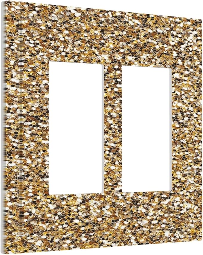 Decorative Outlet Covers Gold Glitter Sequins 2 Gang Double Rocker Light Switch Cover Plate Electrical Switch Plate Cover Decorate GFCI Wall Plate for Bedroom Cabin Decor