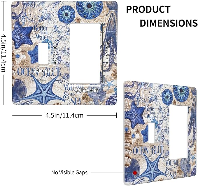 Outlet Covers Vintage Sea Blue Seahorse Starfish Octopus 1 Toggle 1 Rocker Combination Decorative Wall Plate Electrical Switch Plates Light Switch Cover Plate For Kids Room Home Decor