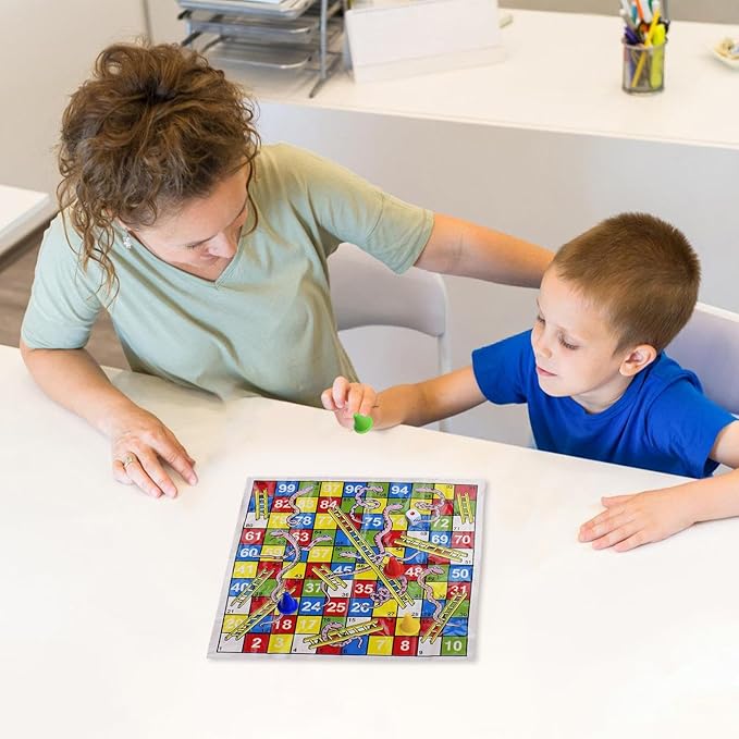 Snake Game | Mini Snakes and Ladders Board Game Set | Portable Folding Chess Toy Compact for Travel Family Parties Adults