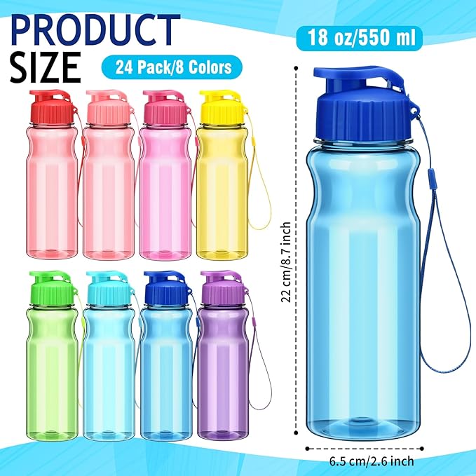 24 Set Water Bottles Bulk with Straws 18 oz End of The Year Gifts for Students Kindergarten Sports Water Bottle Summer Graduation Student Gifts from Teacher for School Classroom Party
