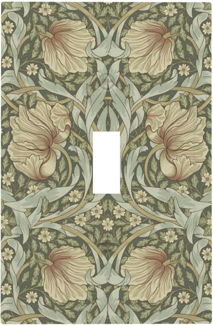 William Morris Pimpernel Flowers 1 Gang Light Switch Cover Single Toggle Wall Plate Decorative Vintage Floral Green Botanical Electrical Switchplate Covers for Country Bedroom Kitchen Décor