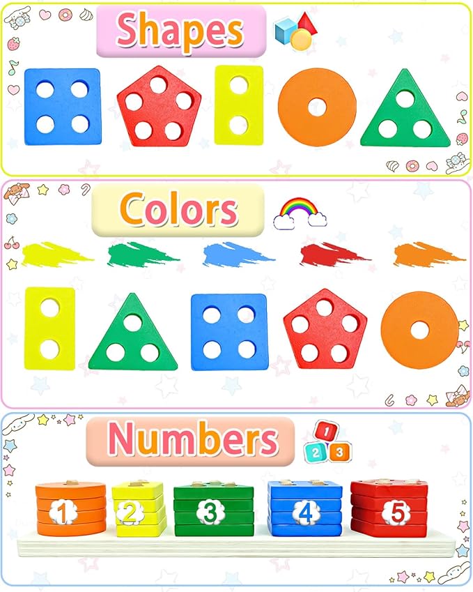Maaacute Montessori Toys for 1 2 Year Old Boys Girls, Toddler Toys for Age 1-2,1 2 Year Old Birthday Gifts, Wooden Blocks Sorting & Stacking Education Learning Toddler Puzzles Toy
