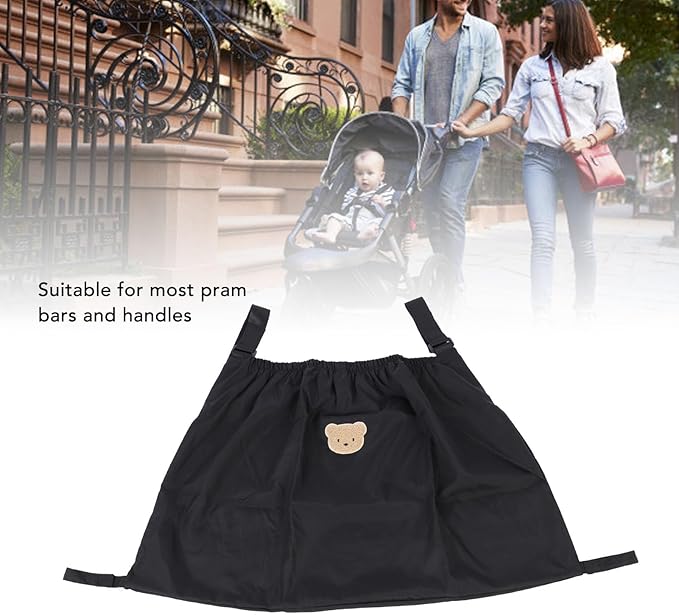 Universal Stroller Organizer, Nylon Stroller Storage Bag for Baby Essentials, Large Capacity Stroller Organizer Bag with Hook & Loop, Cargo Bag for Umbrella & Pet Stroller Accessories (Black Bear)