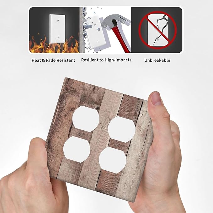 Outlet Covers Retro Wood Brown Farmhouse Barn Wooden 2 Gang Double Duplex Decorative Light Switch Covers Electrical Wallplates Socket Faceplate for Farmhouse Cabin Decor