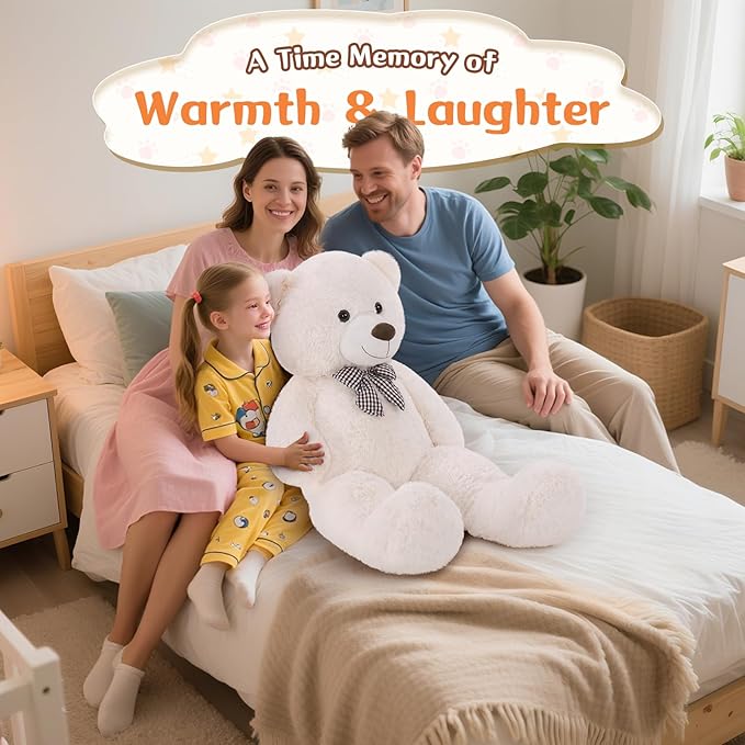 MorisMos Large White Teddy Bear, 39 Inch Big Teddy Bear Plush, Soft Giant Bears for Girls Girlfriend, Birthday, Baby Shower