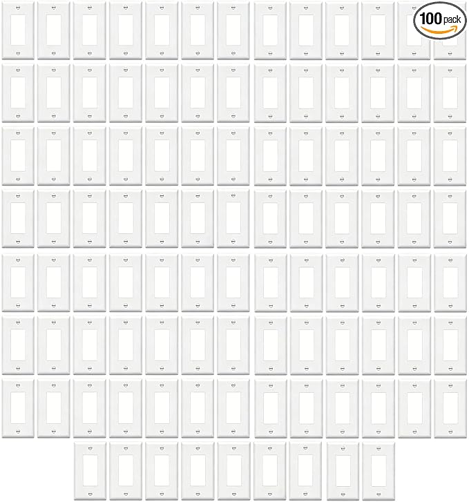 ZEFTV Decorator Wall Plates 1-Gang Switch Outlet Electrical Cover Plate Unbreakable Thermoplastic Faceplate for Light Receptacle Outlet Switch, White (100 Pack)