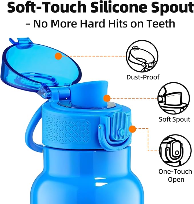 Fanhaw Daylite Series 24 oz Stainless Steel Insulated Water Bottle with Silicone Spout Lid, Double-Wall Vacuum Leakproof Metal Bottle, Anniversary Birthday Gift for Kids, Women & Men (Sky Blue)