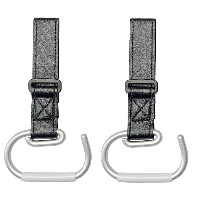 2 Pcs Stroller Hooks, Mommy Stroller Clip and Stroller Accessories Organizer Hook, Brushed Aluminum Hook for Strollers/Walkers/Mobility Scooter/Wheelchair/Rollator(Black)