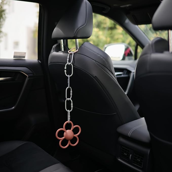 mushie Baby Chain Link Rings Toy 12 Count | Multiuse Car Seat Stroller Connecting Toy (Natural, Stone, Tradewinds)