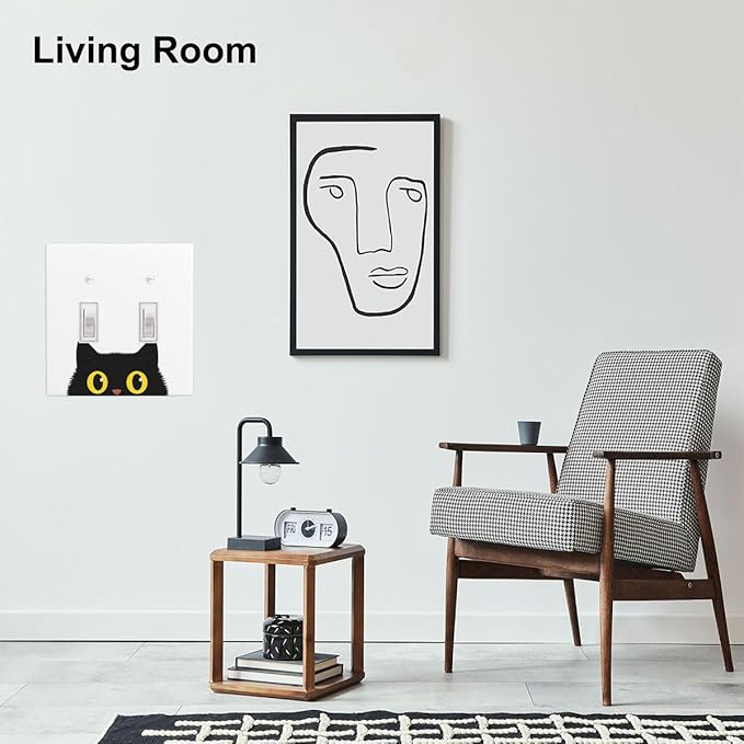 Cute Black Cat 2-Gang Double Toggle Switch Plate, Cartoon Cat Wall Plate for Bedroom, Bathroom, Living Room & Home