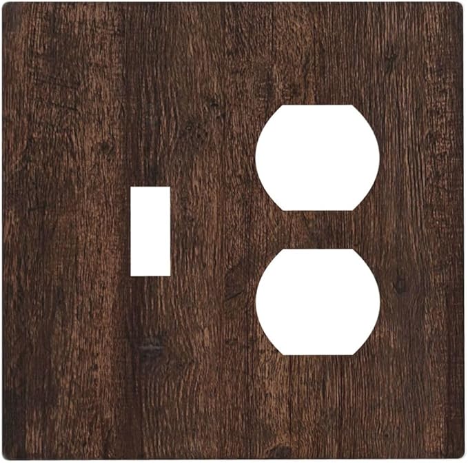 Decorative Switch Cover Plate with Rustic Dark Wood Grain & Vintage Style Design Toggle Duplex Wall Plate 2 Gang Light Switch Cover Outlet Covers for Kitchen/Living Room