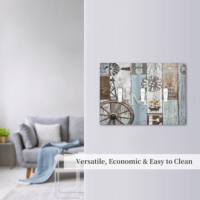 Rustic Western Barn Door Vintage Windmill Decorative Switch Plates 3 Gang Wall Plate Triple Toggle Light Switch Cover Faceplate Electrical Wall Panels for Farmhouse Home Decor