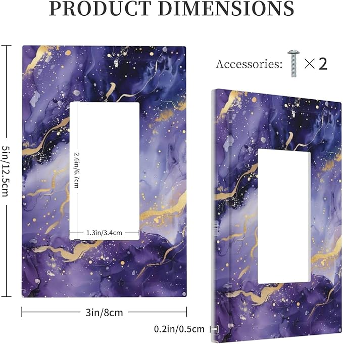 Decorative Outlet Covers Modernity Abstract Purple Golden Marble 1 Gang Single Decora GFCI Device Light Switch Covers Plate 1 Rocker Wall Plate Jumbo Switch Cover Plate