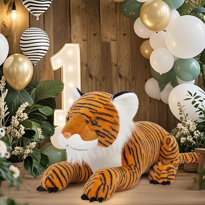 MaoGoLan Giant Tiger Stuffed Animal - 46” Realistic Tiger Plush Toy for Boy Girl Kid, Soft Fluffy Wild Cat Zoo Animal Toy Plush Pillow for Birthday Gift, Baby Shower Party Favor, Home Decor
