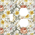 Multicolor Peony Daisy Vintage Floral Flower Wallplates 1 Toggle 1 Duplex Switch Plate Electrical GFCI Faceplate Decorative Light Switch Covers for Bedroom Living Room Decor