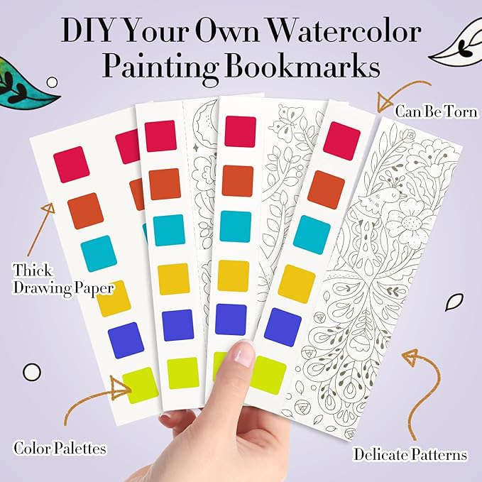 JCREN Watercolor Painting Books, Pocket Watercolor Painting Coloring Kit, Paint with Water Bookmarks Travel Activity Party Favors for Kids Toddlers Gifts for Boys and Girls