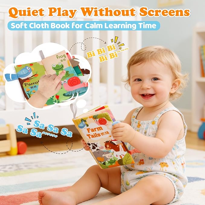 Montessori Toys for Toddlers 1-3, 7-in-1 Educational Activity Toy Set with Soft Cloth Book, Stacking Blocks & Learning Toys, Birthday Gifts for Boys Girls